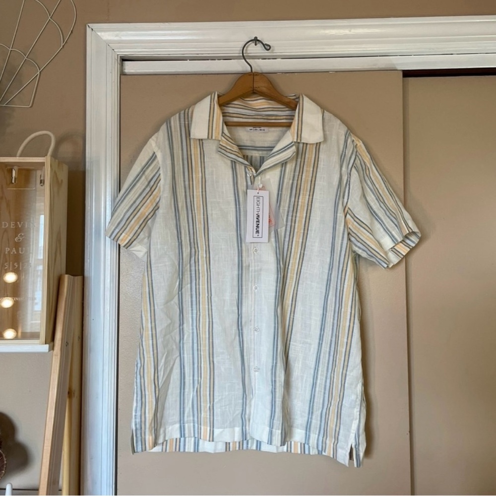 NWT Eighth Avenue linen style striped button up short sleeve shirt